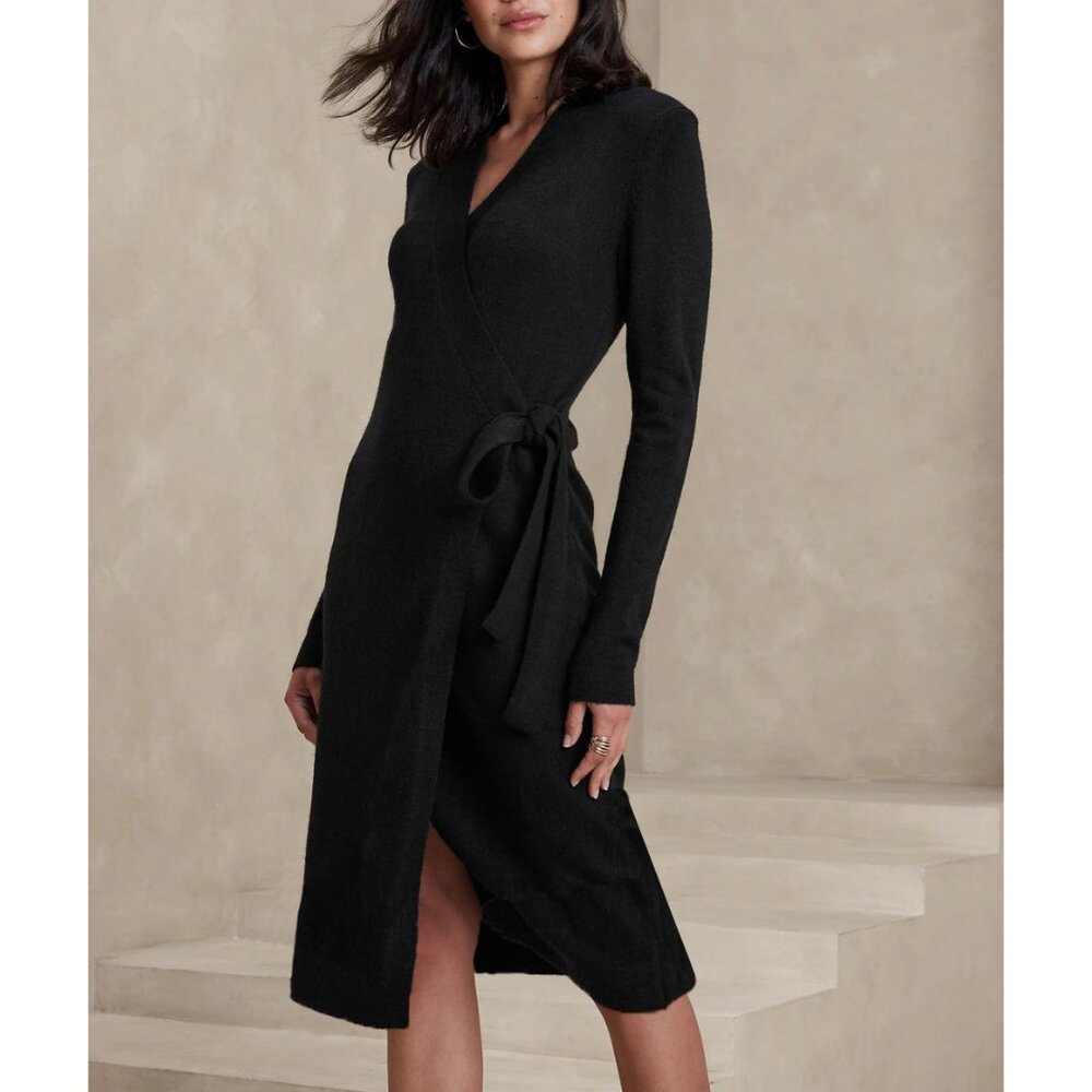 New Banana Republic Wrap Midi Sweater Dress Black XS